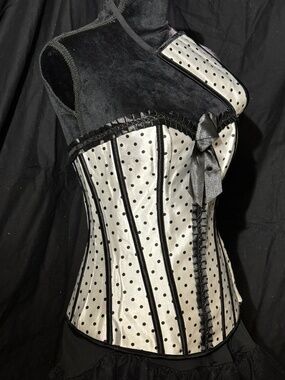 Polka Dot Satin Corset Bustier Top in White and Black. Brand New.